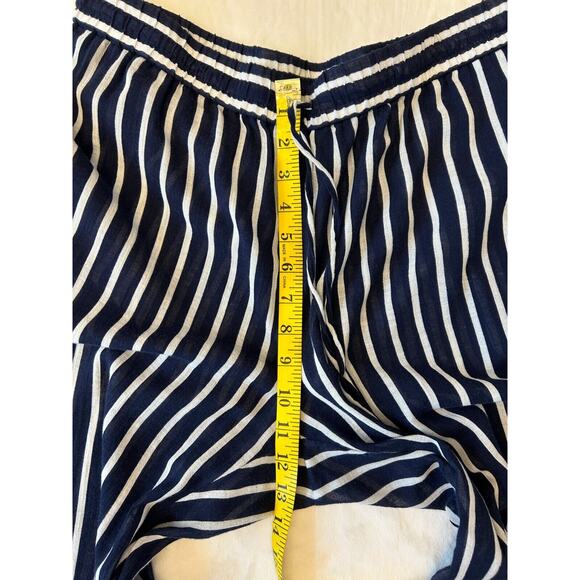 J Crew Women's Pull-On Cotton Drawstring Pant Size L Blue Striped Pockets Beach - Picture 3 of 9